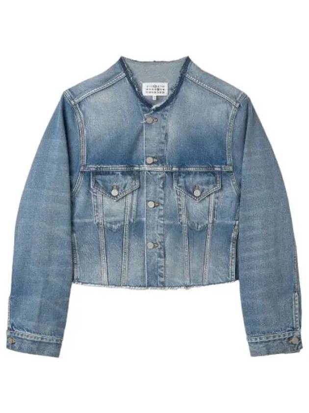Cropped collarless denim jacket blue jumper - MAISON MARGIELA - BALAAN 1