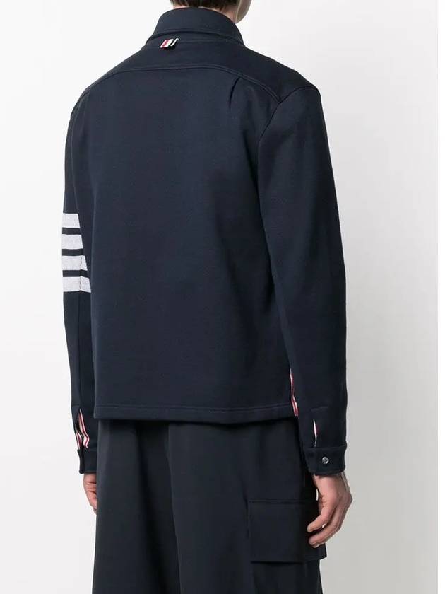 Double Face Cotton Knit 4 Bar Button Shirt Jacket Navy - THOM BROWNE - BALAAN 6