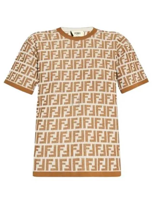 FF Jacquard Short Sleeve T-Shirt Brown - FENDI - BALAAN 2