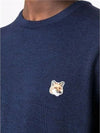 Fox head Patch Regular Round Neck Pullover Knit Top Navy Melange - MAISON KITSUNE - BALAAN 6