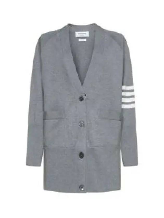 Stitched Cotton 4 Bar Cardigan Grey - THOM BROWNE - BALAAN 2