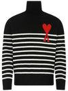 Big Heart Stripe Knit Turtleneck Black - AMI - BALAAN 2