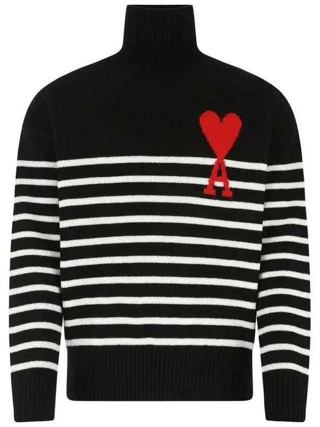 Big Heart Stripe Knit Turtleneck Black - AMI - BALAAN 2