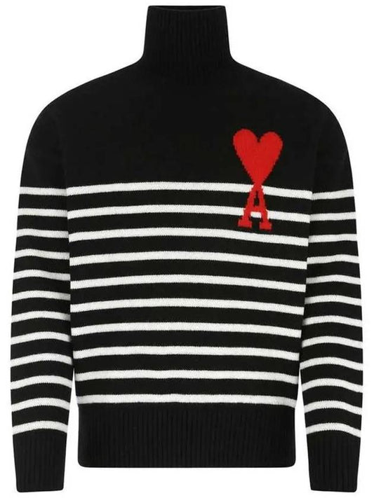 Big Heart Stripe Knit Turtleneck Black - AMI - BALAAN 2