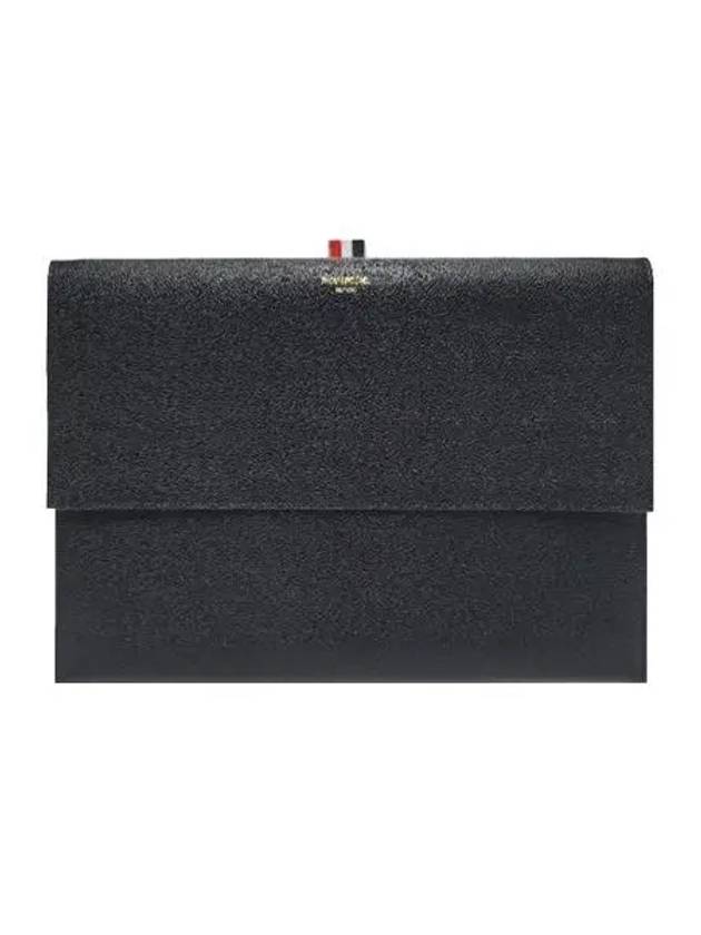 Flap Folio Pebble Leather Clutch Bag Black - THOM BROWNE - BALAAN 2