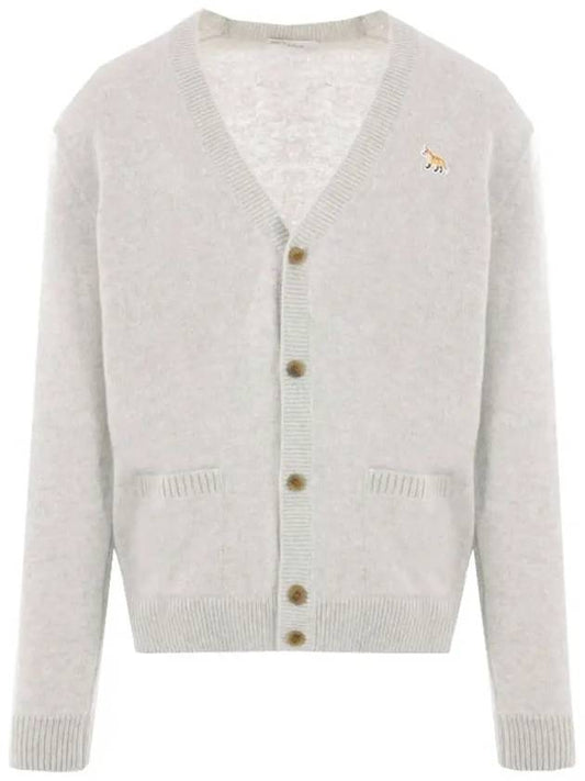 Baby Fox Patch V-neck Cardigan Light Grey - MAISON KITSUNE - BALAAN 2