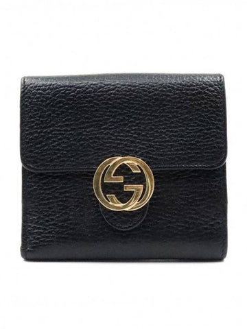 Women s Gucci 615525 Black Leather Interlocking GG Flap Half Wallet gt Gangbuk used luxury goods - GUCCI - BALAAN 1