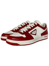 Men's Downtown Triangle Logo Leather Low Top Sneakers White Lacquer Red - PRADA - BALAAN 5