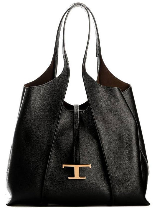 T Timeless Leather Medium Shopping Tote Bag Black - TOD'S - BALAAN 2