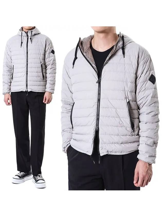 Signature Logo Patch Hooded Down Jacket Grey - HERNO - BALAAN 2