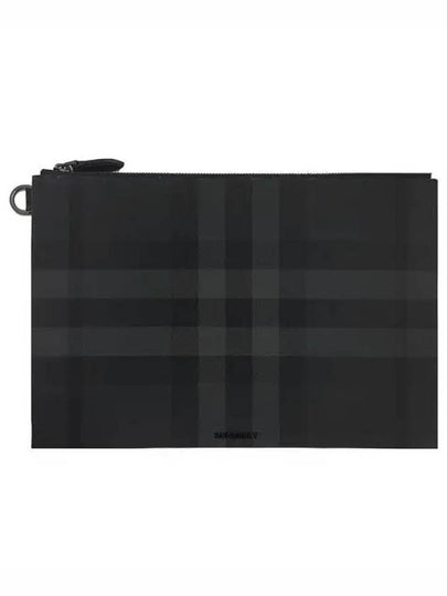 Check Large Zip Pouch Clutch Bag Charcoal - BURBERRY - BALAAN 2