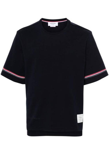 Cotton Rugby Short Sleeve T-Shirt Navy - THOM BROWNE - BALAAN 1