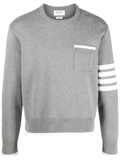 Milano Stitch 4-Bar Boxy Crew Neck Pullover Knit Top Grey - THOM BROWNE - BALAAN 2