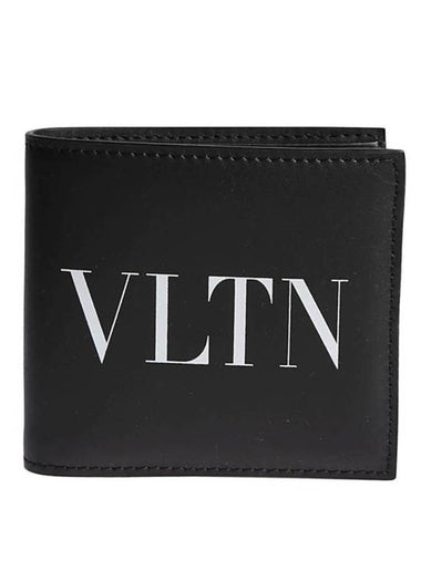 VLTN Logo Print Leather Half Wallet Black - VALENTINO - BALAAN 1