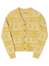 Intarsia Logo Wool V-Neck Cardigan Yellow - GANNI - BALAAN 4