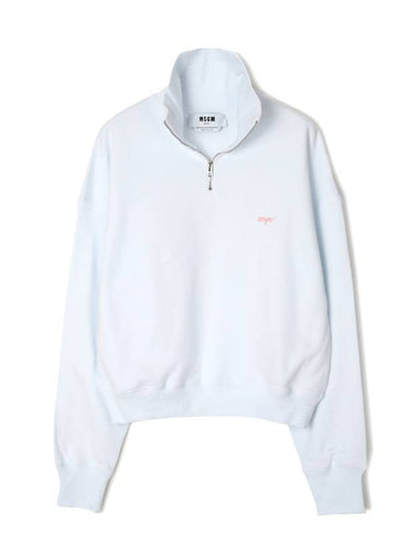 Embroidered Logo Half Zip Cotton Sweatshirt White - MSGM - BALAAN 1