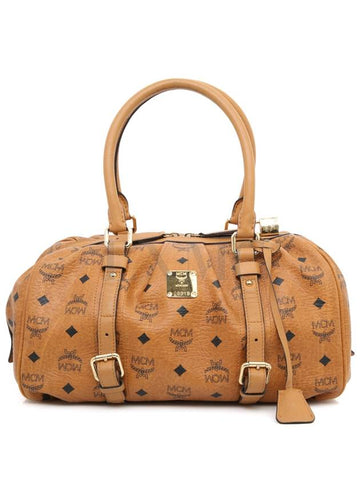 MCM Visetos Camel Round Boston Bag Tote - MCM - BALAAN 1