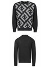 Monogram Jacquard Wool Crewneck Knit Top Grey - FENDI - BALAAN 5