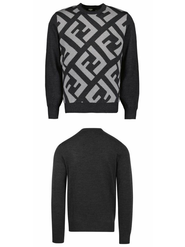 Monogram Jacquard Wool Crewneck Knit Top Grey - FENDI - BALAAN 5