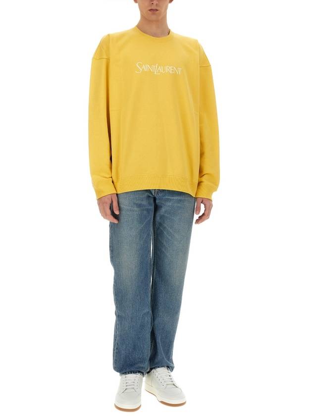 Embroidered Logo Organic Cotton Sweatshirt Yellow - SAINT LAURENT - BALAAN 3