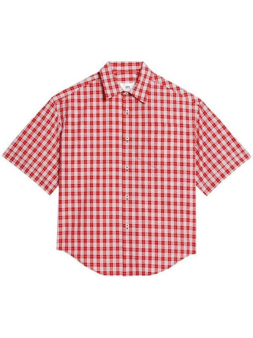 Gingham Check Short Sleeve Shirt Red - AMI - BALAAN 1