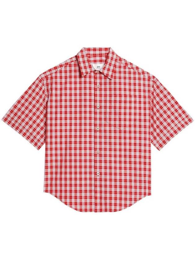 Gingham Check Short Sleeve Shirt Red - AMI - BALAAN 1