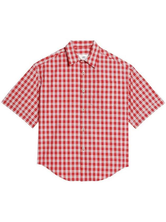 Gingham Check Short Sleeve Shirt Red - AMI - BALAAN 1