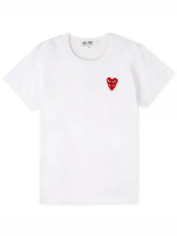 Women s Double Heart Wappen White Short Sleeve T Shirt AZ T287 051 2 1156103 - COMME DES GARCONS - BALAAN 1