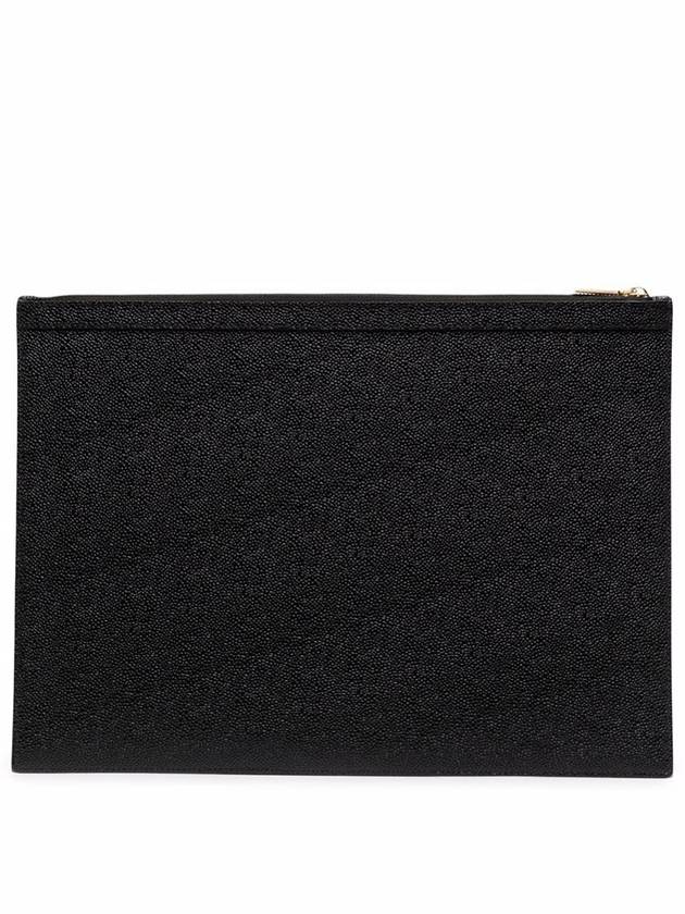 Logo Striped Pebbled Leather Clutch Bag Black - THOM BROWNE - BALAAN 4