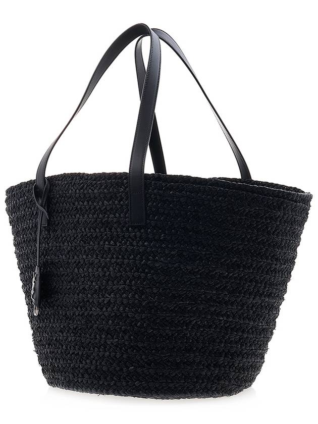 Raffia Pannier Tote Bag Black - SAINT LAURENT - BALAAN 3