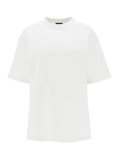 Rhinestone Logo Cotton Short Sleeve T-Shirt White - BALENCIAGA - BALAAN 1