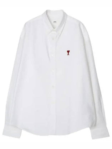 Chain stitched heart logo Oxford boxy fit shirt - AMI - BALAAN 1