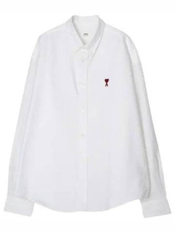 Chain Stitch Heart Logo Oxford Boxy Fit Shirt Men s Long Sleeve - AMI - BALAAN 1