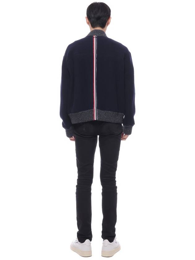 Fleece Stripe Wool Bomber Jacket Navy - THOM BROWNE - BALAAN 6