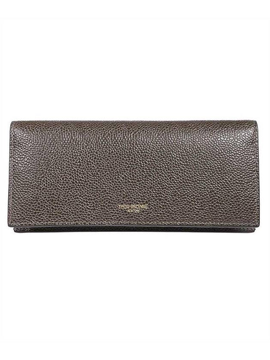 Men's Logo Pebble Grain Leather Long Wallet Brown - THOM BROWNE - BALAAN 1