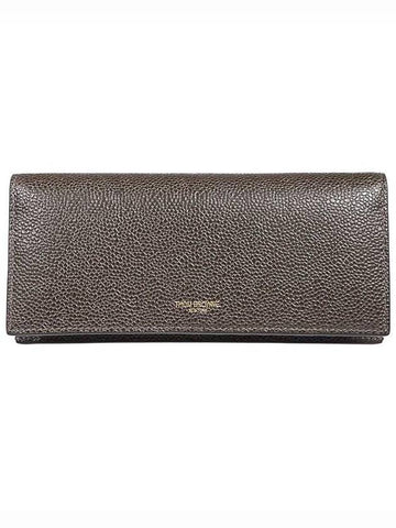 Men's Logo Pebble Grain Leather Long Wallet Brown - THOM BROWNE - BALAAN 1