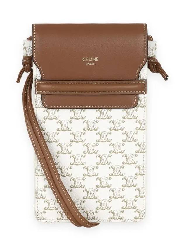 Triomphe Canvas Lambskin Flap Cell Phone Mini Bag White Tan - CELINE - BALAAN 3