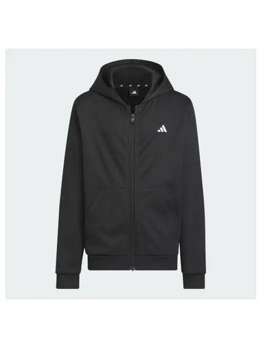 adidas KIDS Training Essentials AeroReady Logo Warm Loose Fit Full Zip Hoodie IK4644 - ADIDAS - BALAAN 1