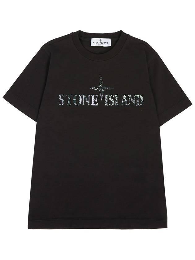 Kids Logo Print Cotton Short Sleeve T-Shirt Black - STONE ISLAND - BALAAN 2