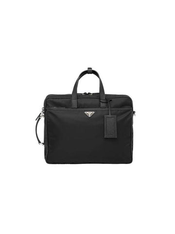 Re-Nylon Saffiano Leather Briefcase Black - PRADA - BALAAN 1