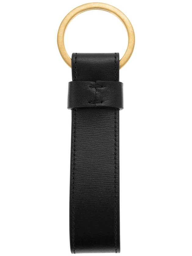 T Logo Leather Key Ring Black - TOD'S - BALAAN 3