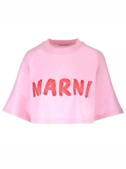 Logo Cotton Crop Short Sleeve T-Shirt Pink - MARNI - BALAAN 2