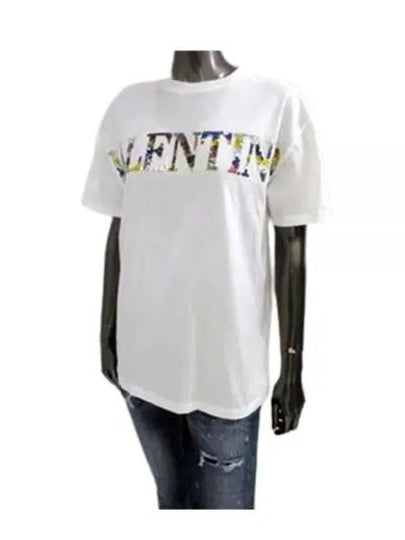 Women's Embroidered Jersey Short Sleeve T-Shirt White - VALENTINO - BALAAN 2