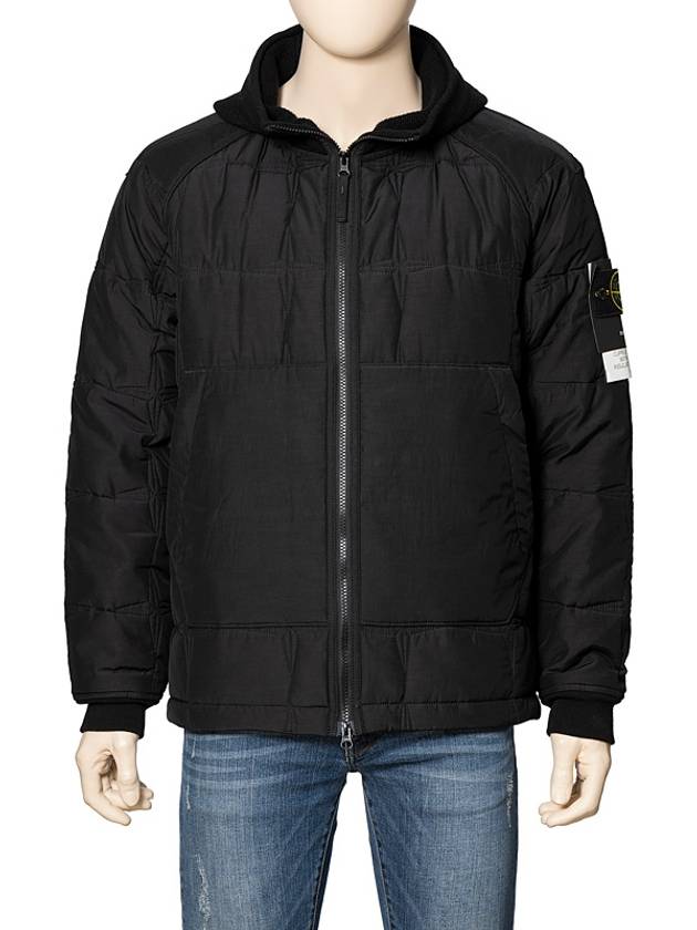 Wappen Patch Quilted Cupro Cotton Zip Up Hoodie Black - STONE ISLAND - BALAAN 2