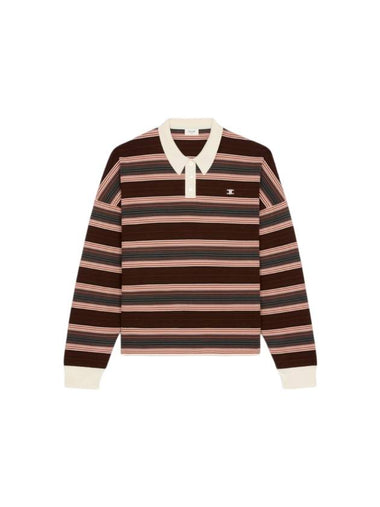 Triomphe Striped Loose Polo Shirt Ecru Brown - CELINE - BALAAN 1