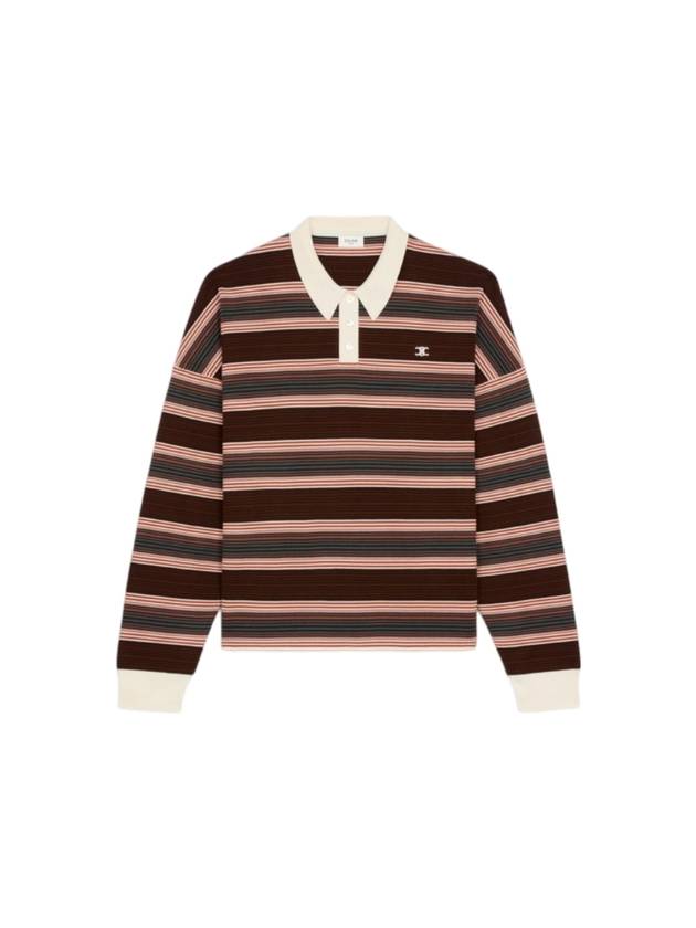 Triomphe Striped Loose PK Shirt Ecru Brown - CELINE - BALAAN 1