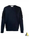 Garment Dyed Double Pocket Brushed Cotton Fleece Sweatshirt Navy - STONE ISLAND - BALAAN 2