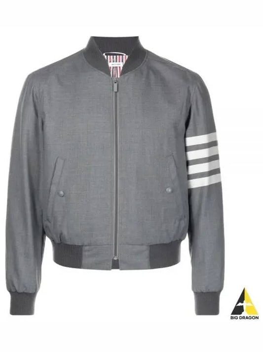 Diagonal Striped Knit Rib Blouson Bomber Jacket Grey - THOM BROWNE - BALAAN 2