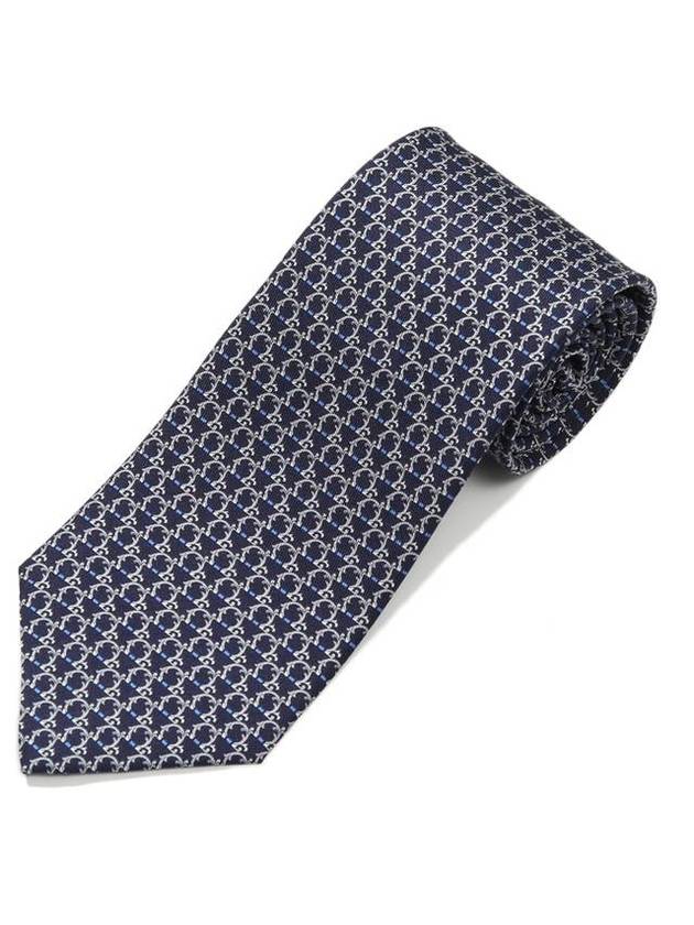 Gancini Pattern Silk Neck Tie Navy - SALVATORE FERRAGAMO - BALAAN 1