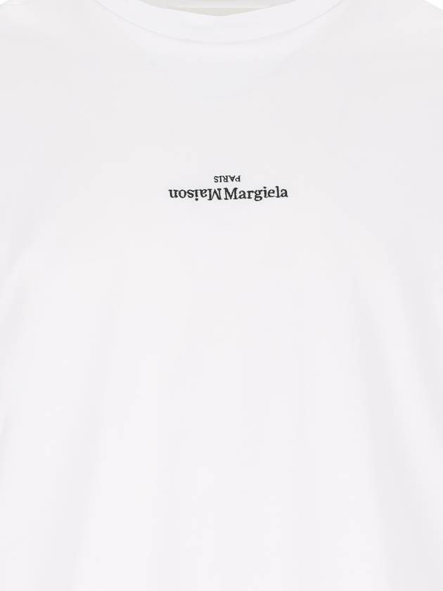 Reverse Embroidered Logo Stitched Cotton Short Sleeve T-Shirt White - MAISON MARGIELA - BALAAN 4